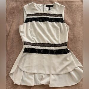 BCBGMaxAzria White Blouse with Black Lace Accents